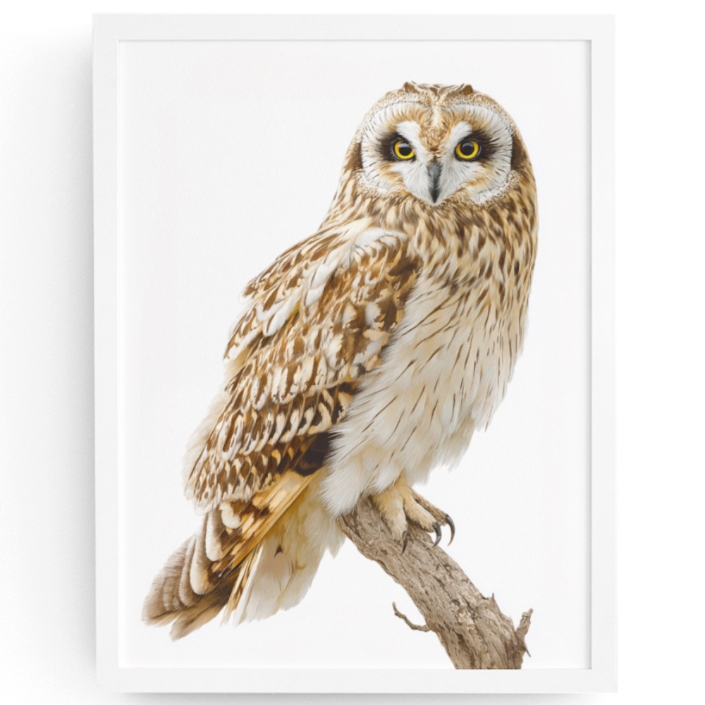 Watercolor Short-Eared Owl Portrait Wall Art Print, Unframed - Graceful Woodland